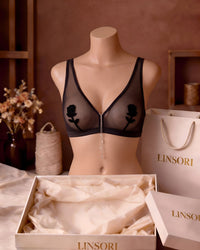 Linsori Noir Embroidered Soft Cup Bra Plus Size - Mannequin View