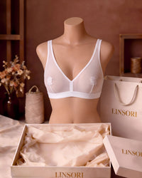 Linsori Ivory Embroidered Soft Cup Bra Plus Size - Mannequin View