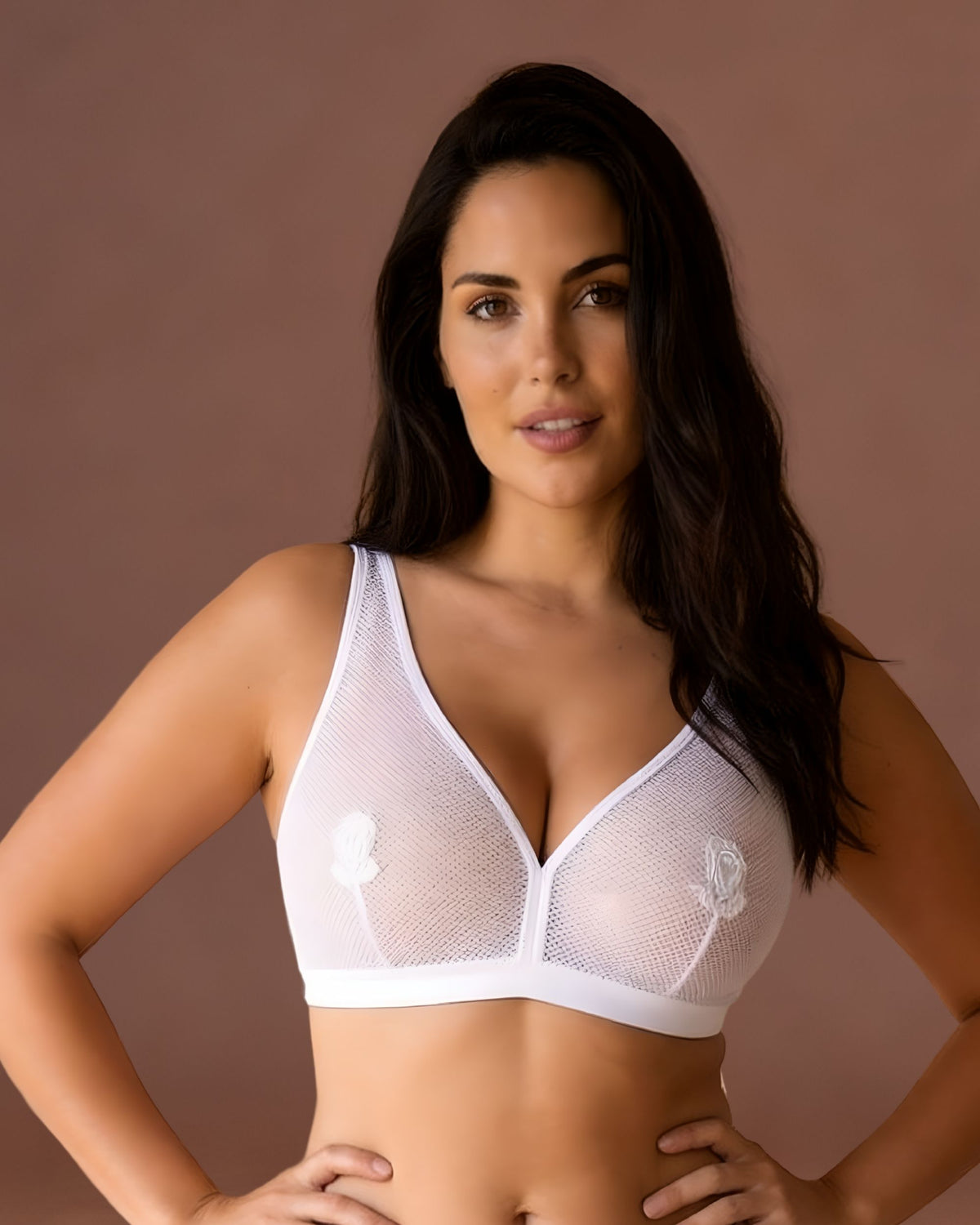 Linsori Ivory Embroidered Soft Cup Bra Plus Size - Front view 