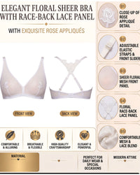 Linsori Ivory Embroidered Soft Cup Bra Plus Size -  Product detail view