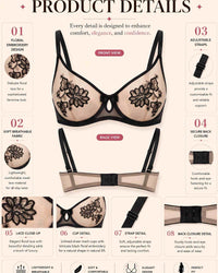 Linsori Noir Henna Soft Cup Bra Plus Size Bridal -  Product detail view