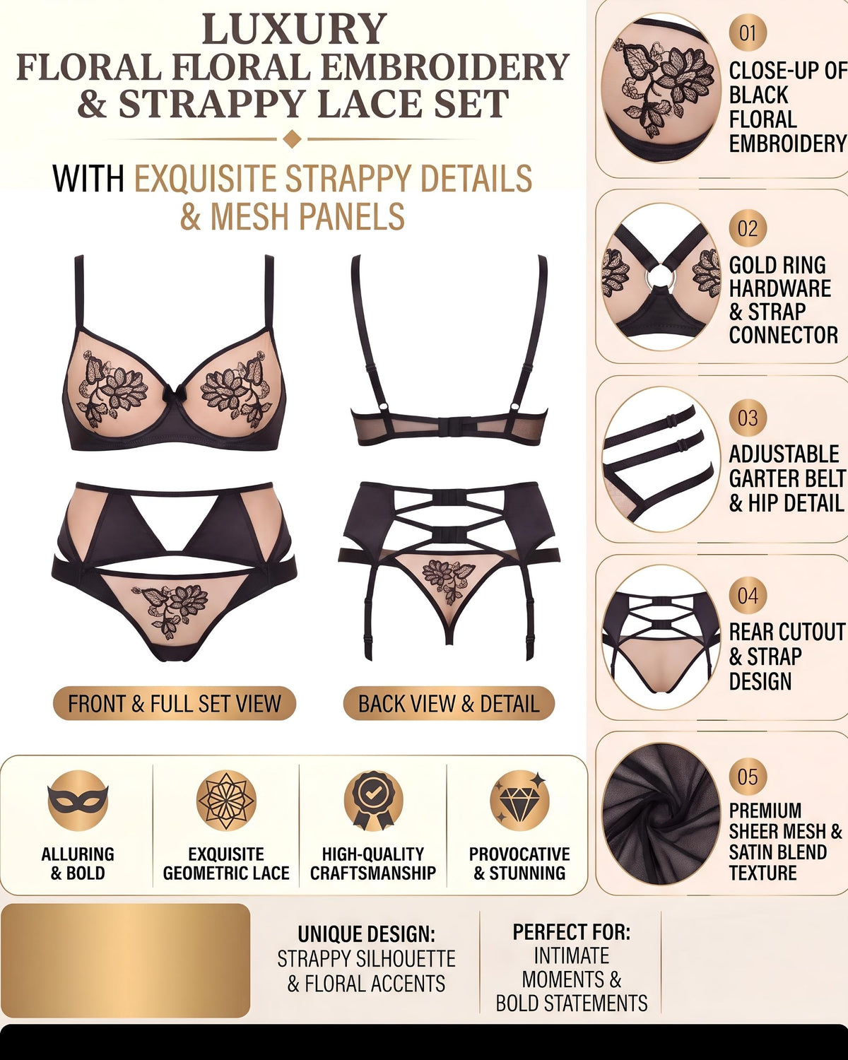 linsori - Henna Blossom Noir Thong Bridal - product detail
