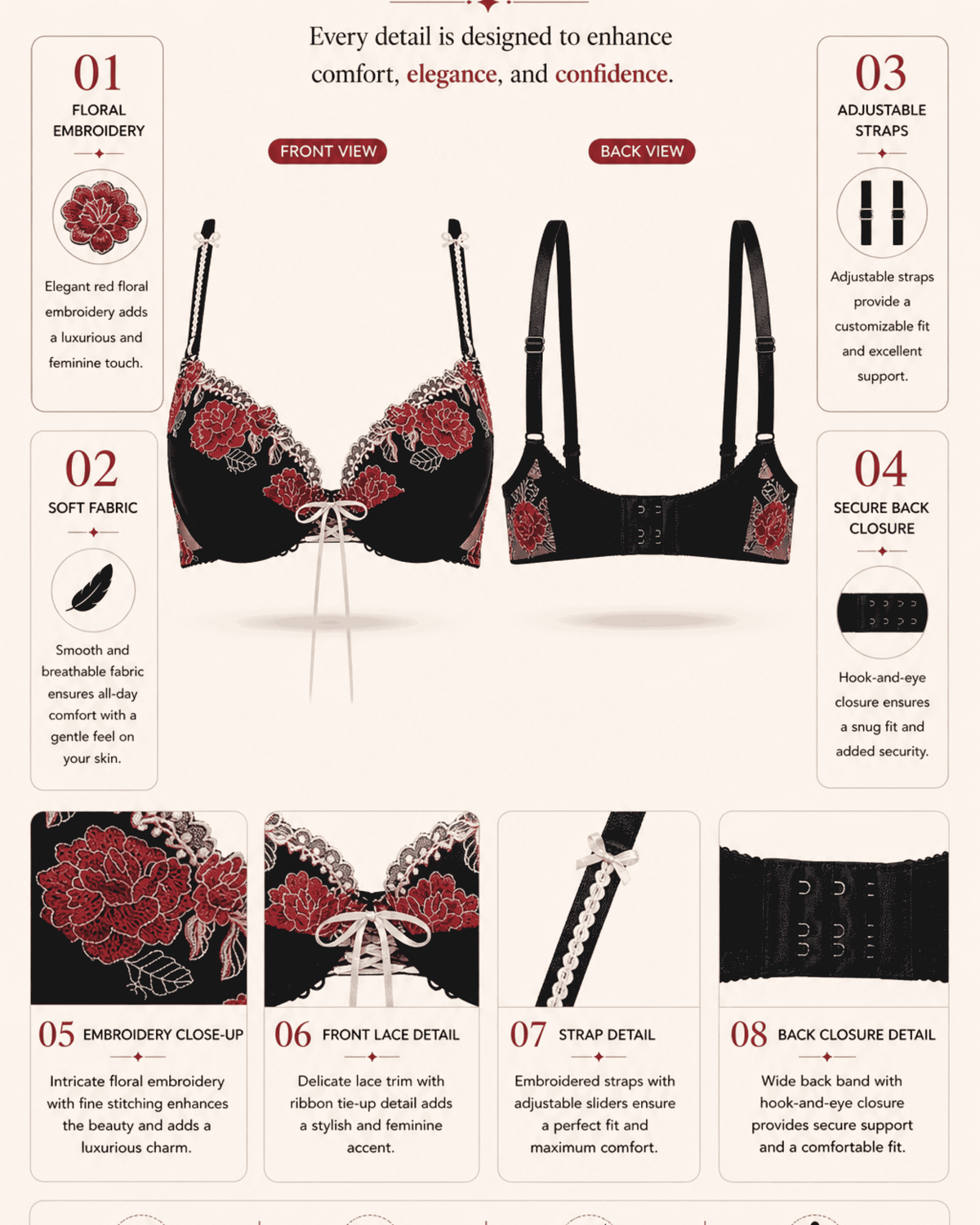 Linsori Natali Floral Embroidered Bra Plus Size -  Product detail view