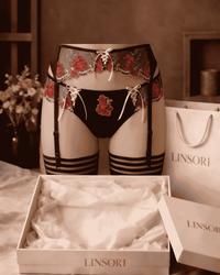 Linsori Natali Floral Embroidered Suspender Belt - Mannequin View