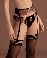 Linsori Natali Floral Embroidered Suspender Belt - Close-up view