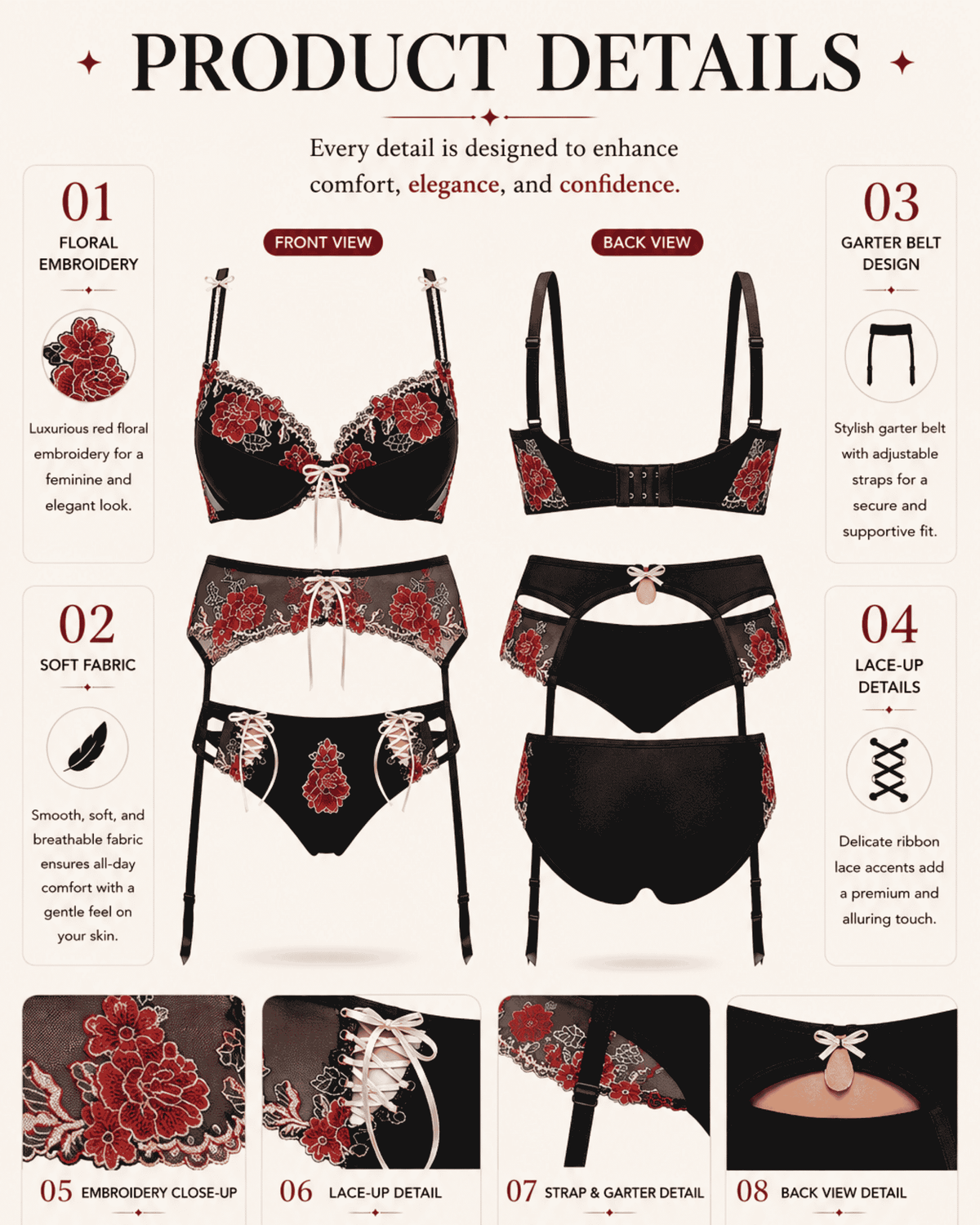 Linsori Natali Floral Embroidered Thong -  Product detail view