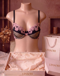 Linsori Noir Rose Embroidered Push-Up Bra Plus Size - Mannequin View