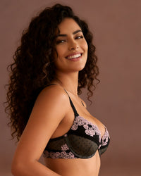 Linsori Noir Rose Embroidered Push-Up Bra Plus Size -  Right view