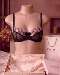 Linsori Noir Rose Embroidered Soft Cup Bra Plus Size - Mannequin View