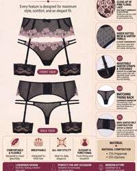 Linsori Noir Rose Embroidered Thong -  Product detail view