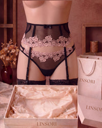 Linsori Noir Rose Embroidered Thong - Mannequin View