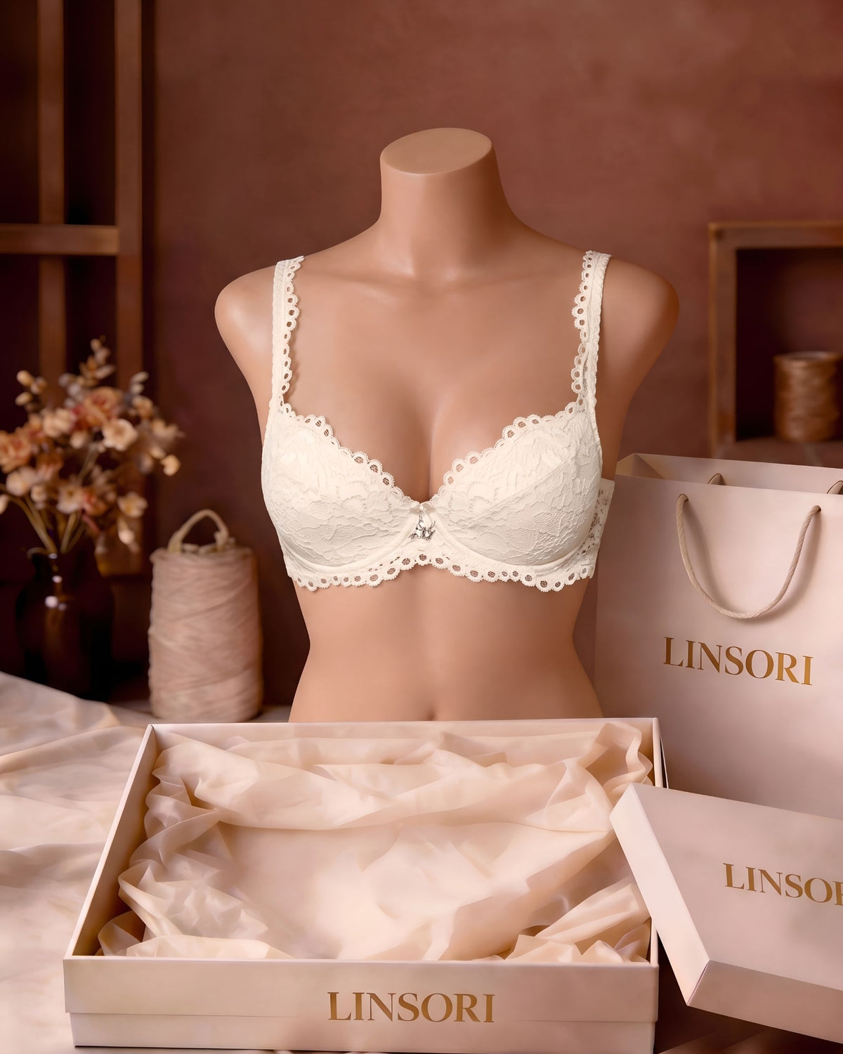 Linsori Ivory Scalloped Lace Push Up Plus Size - Mannequin View