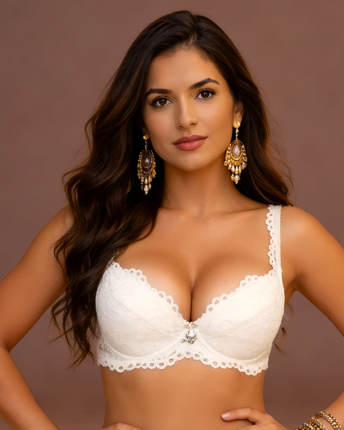 Linsori Ivory Scalloped Lace Push Up Plus Size - Front view 