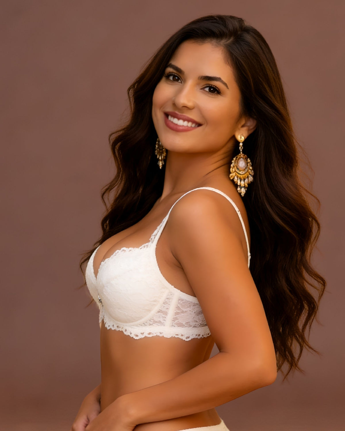 Linsori Ivory Scalloped Lace Push Up Plus Size -  Left view