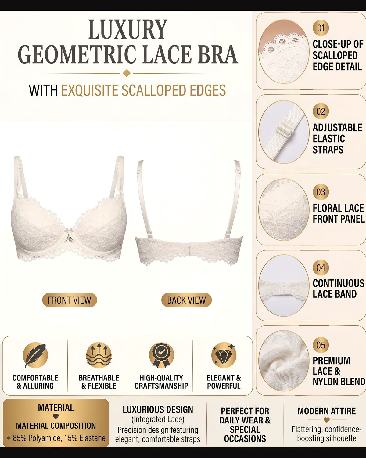Linsori Ivory Scalloped Lace Push Up Plus Size -  Product detail view