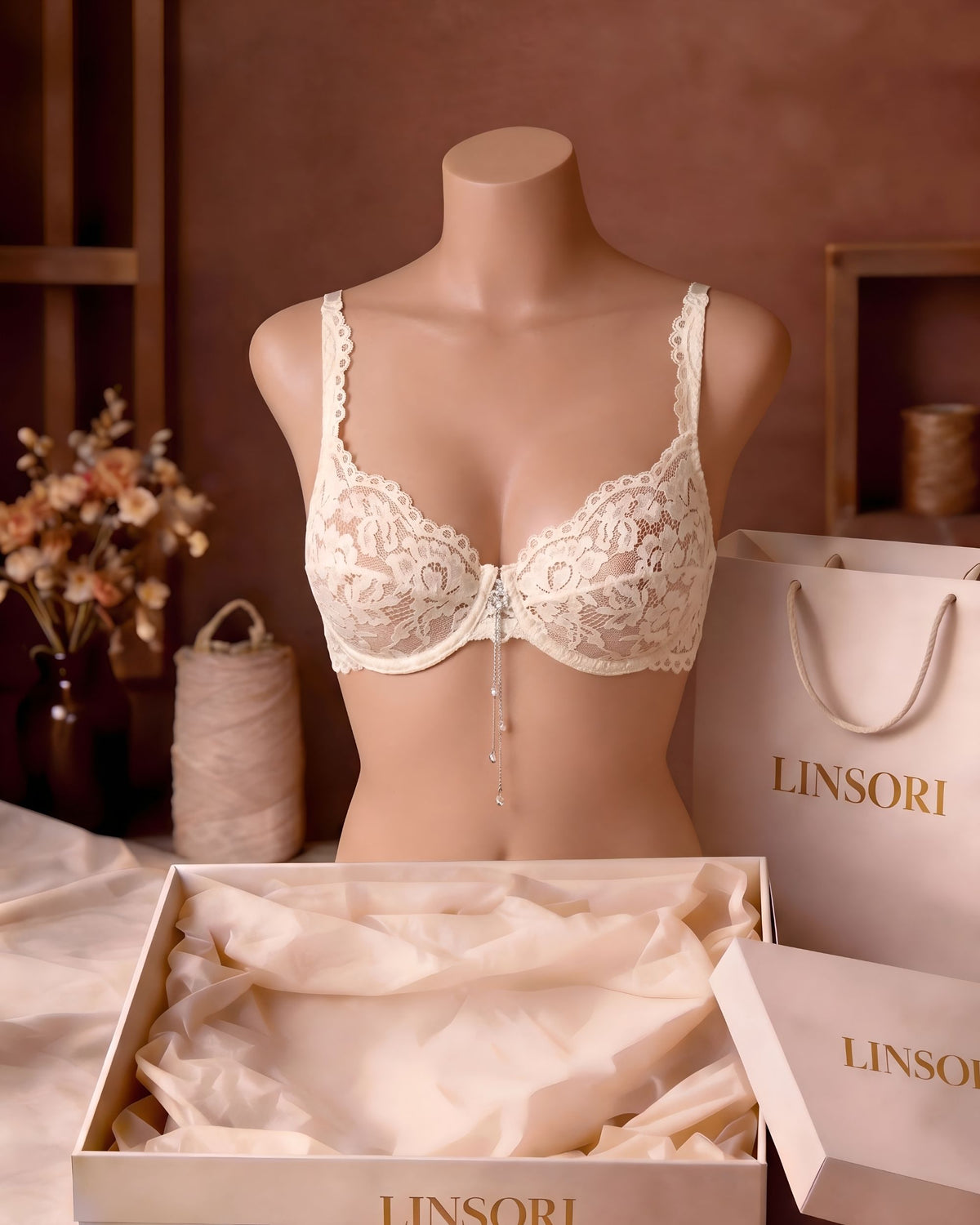 Linsori Ivory Scalloped Soft Cup Bra Plus Size - Mannequin View