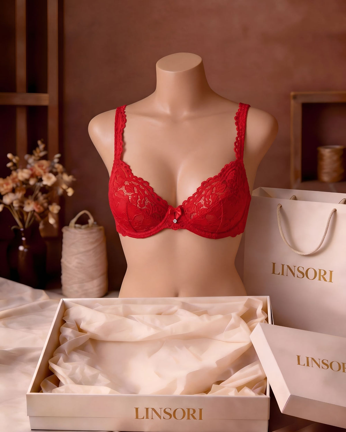 Linsori Scarlet Scalloped Soft Cup Bra Plus Size - Mannequin View