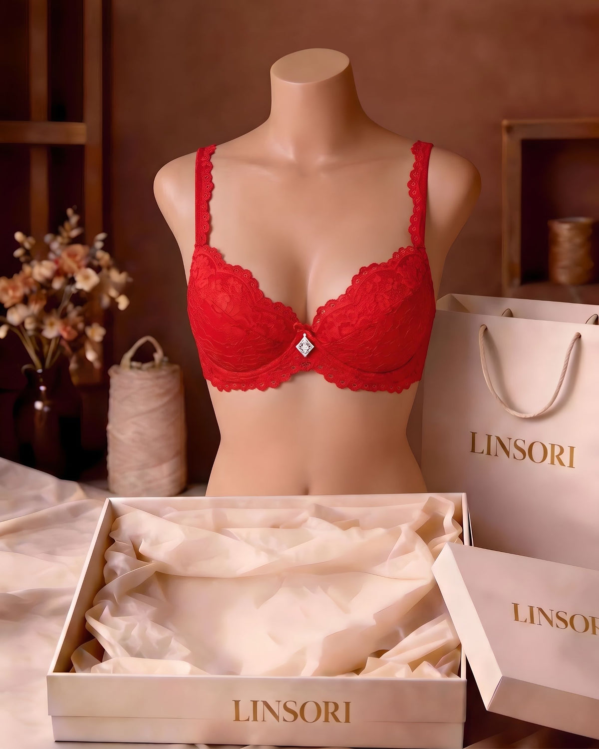 Linsori Scarlet Scalloped Push Up Bra Plus Size - Mannequin View