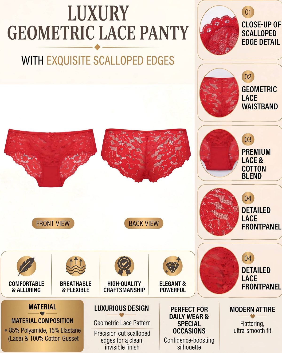 Scarlet Scalloped Lace Brief