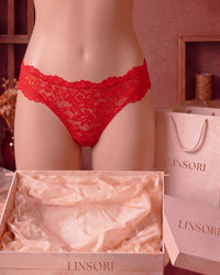 Linsori Scarlet Scalloped Lace Thong - Mannequin View