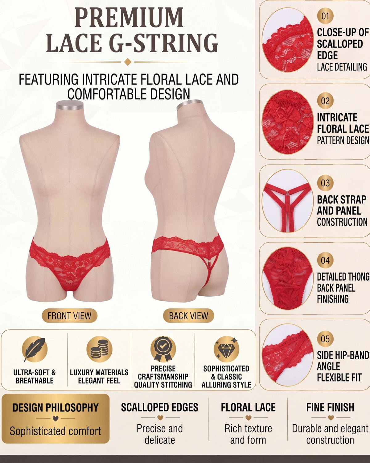 Scarlet Scalloped Lace Thong
