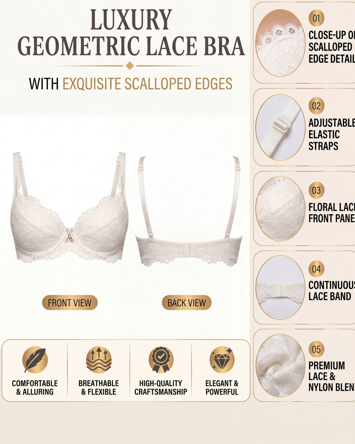 Pearl Scalloped Soft Cup Bra Plus Size