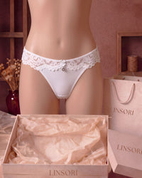 Linsori Pearl Scalloped Lace Thong - Mannequin View