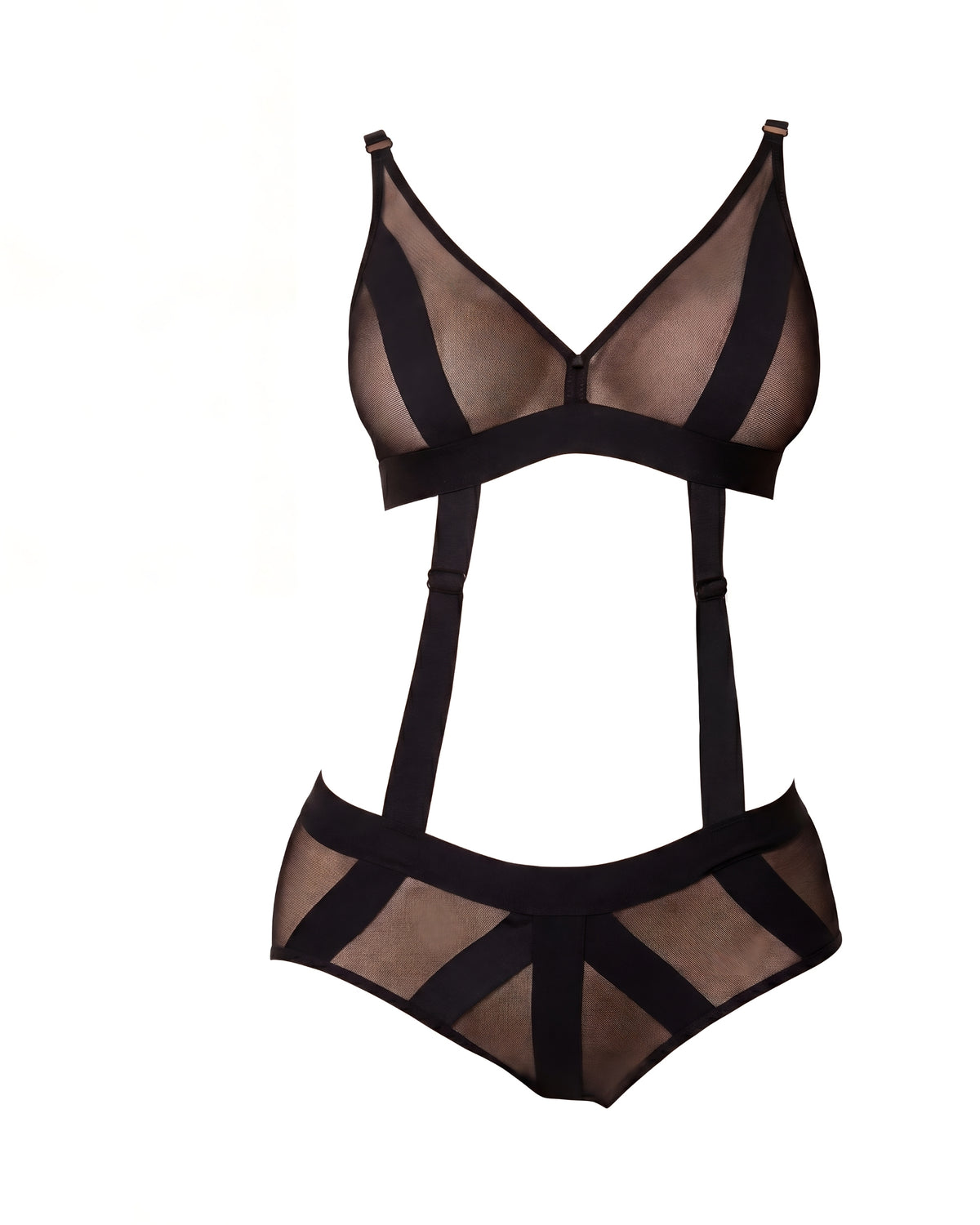 Linsori Noir Sheer Mesh Triangle Bra Plus Size - White background view