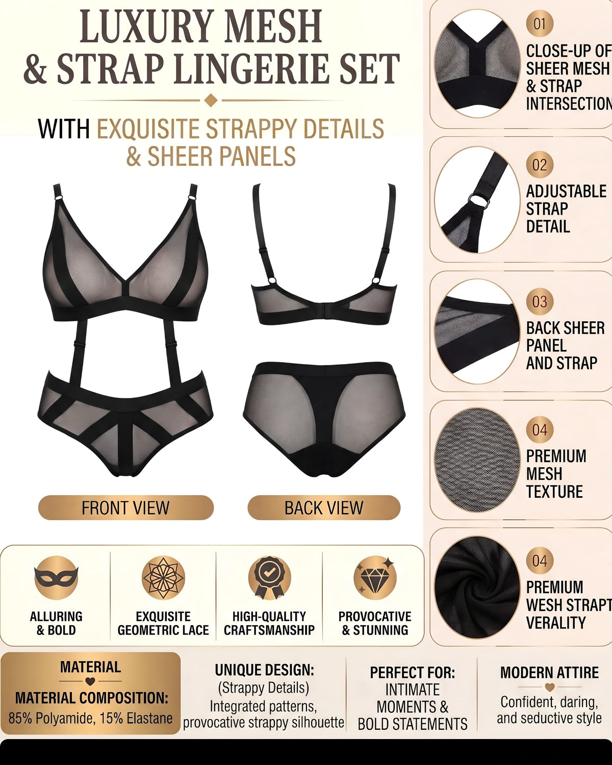 Linsori Noir Sheer Mesh Triangle Bra Plus Size -  Product detail view