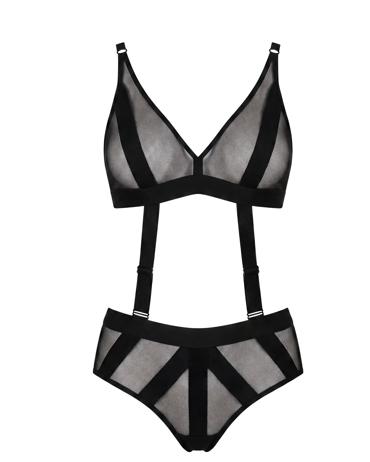 Linsori Noir Geometric High-Waist Thong - White background view
