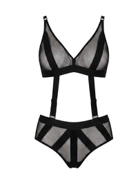 Linsori Noir Geometric High-Waist Thong - White background view