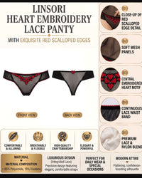 Linsori Heart Embroidered Noir Thong -  Product detail view
