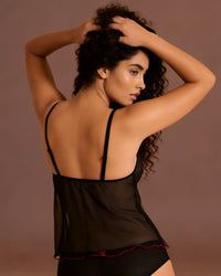Linsori Heart Embroidered Noir Tulle Top Plus Size -  back view