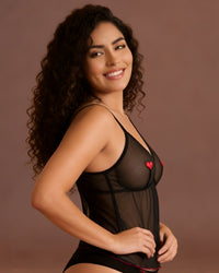 Linsori Heart Embroidered Noir Tulle Top Plus Size -  Right view