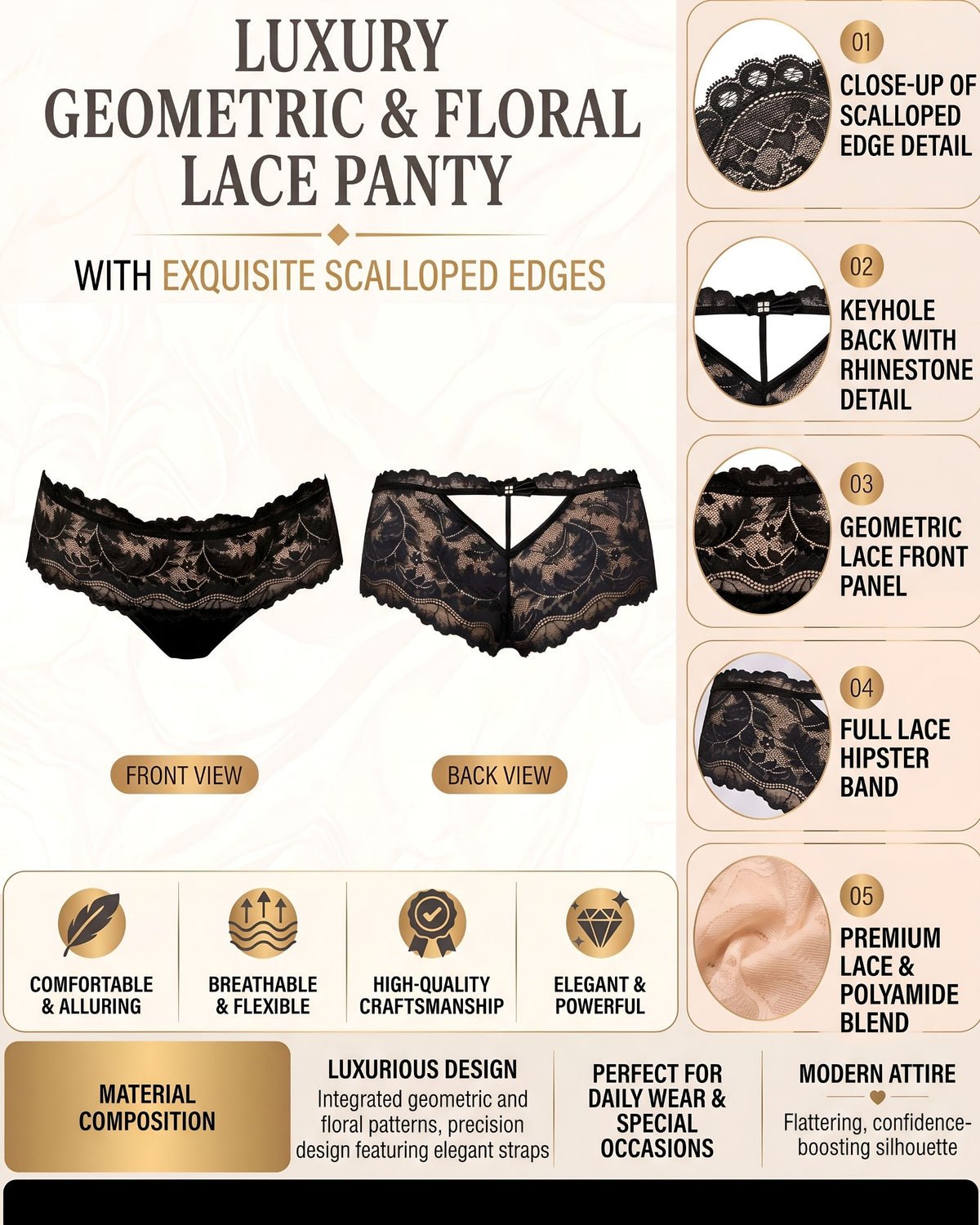 Linsori Noir Cutout Lace Brief Sefia -  Product detail view