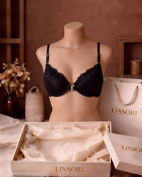 Linsori Noir Diamante Halter Push Up Plus Size - Mannequin View