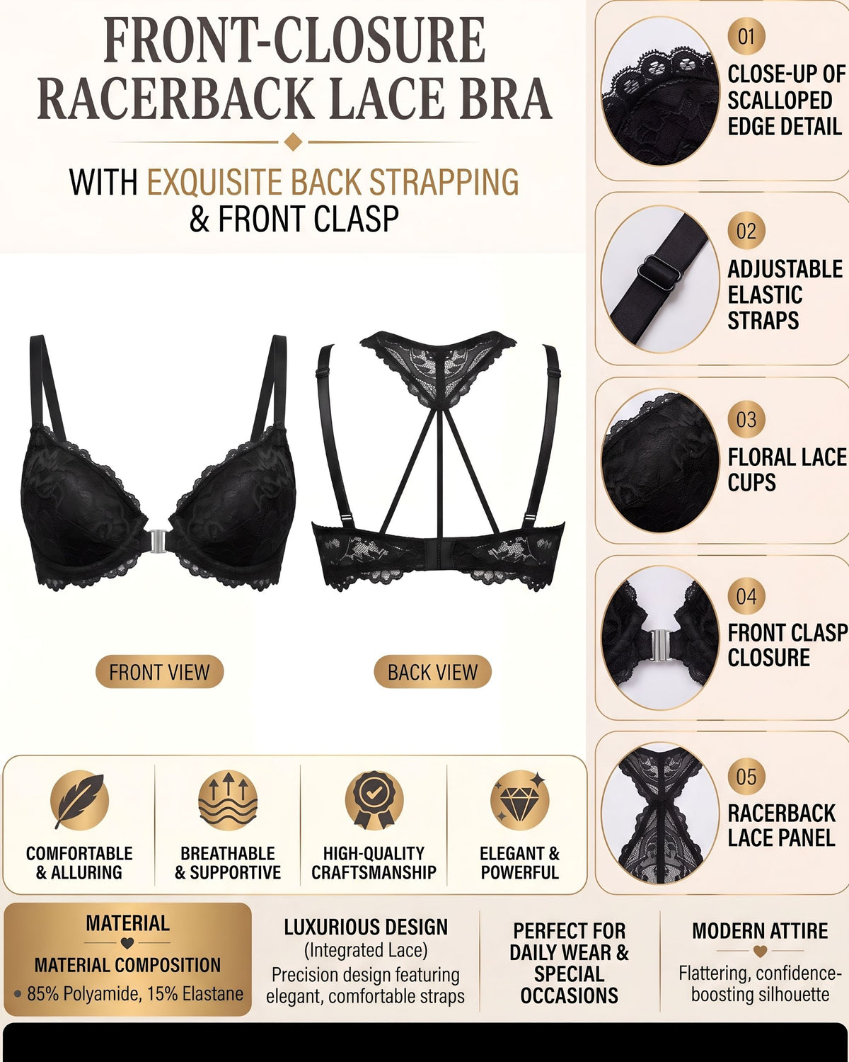Linsori Noir Diamante Halter Push Up Plus Size -  Product detail view