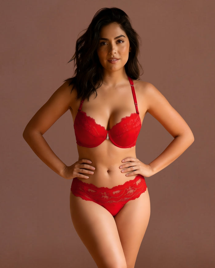 Linsori Scarlet Diamante Halter Push Up Plus Size - Front view 