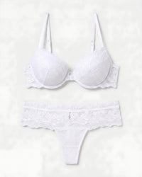 Linsori Pearl Diamante Halter Push Up Plus Size - White background view 