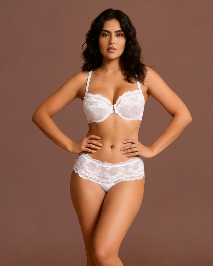 Linsori Pearl Halter Plunge Floral Lace Bra- Front view 