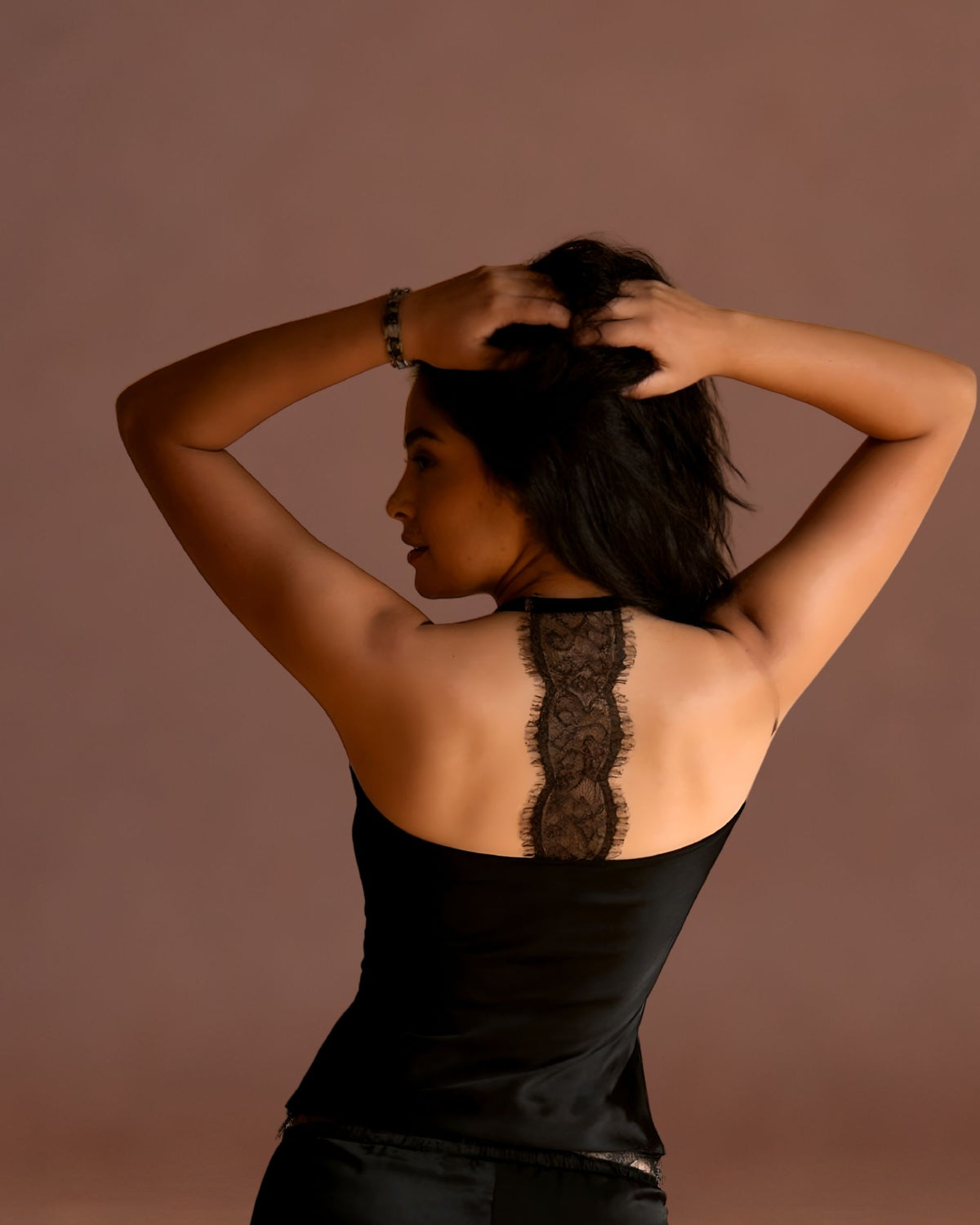 Linsori Onyx Eyelash Lace Nightshirt -  back view