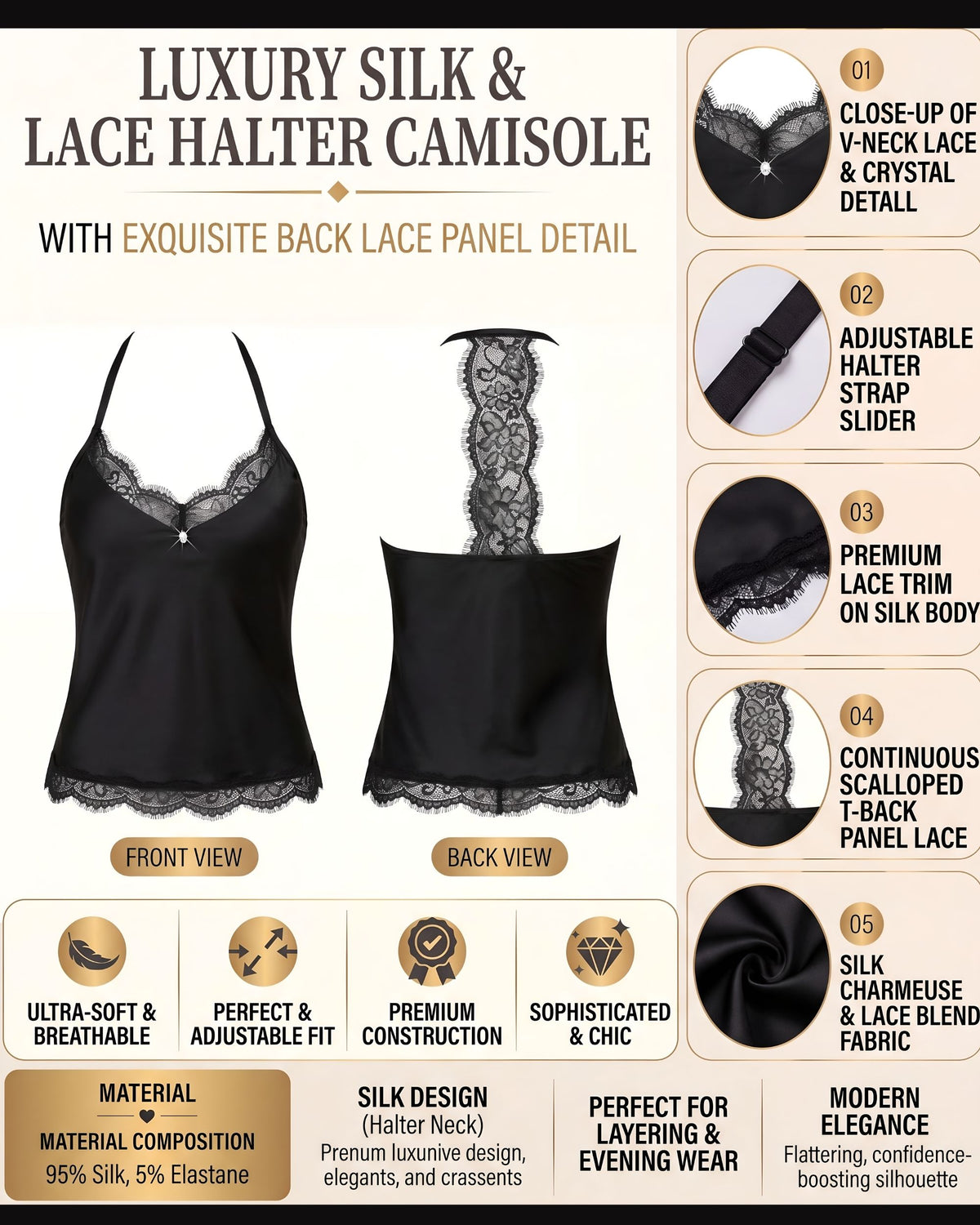 Linsori Onyx Eyelash Lace Nightshirt -  Product detail view