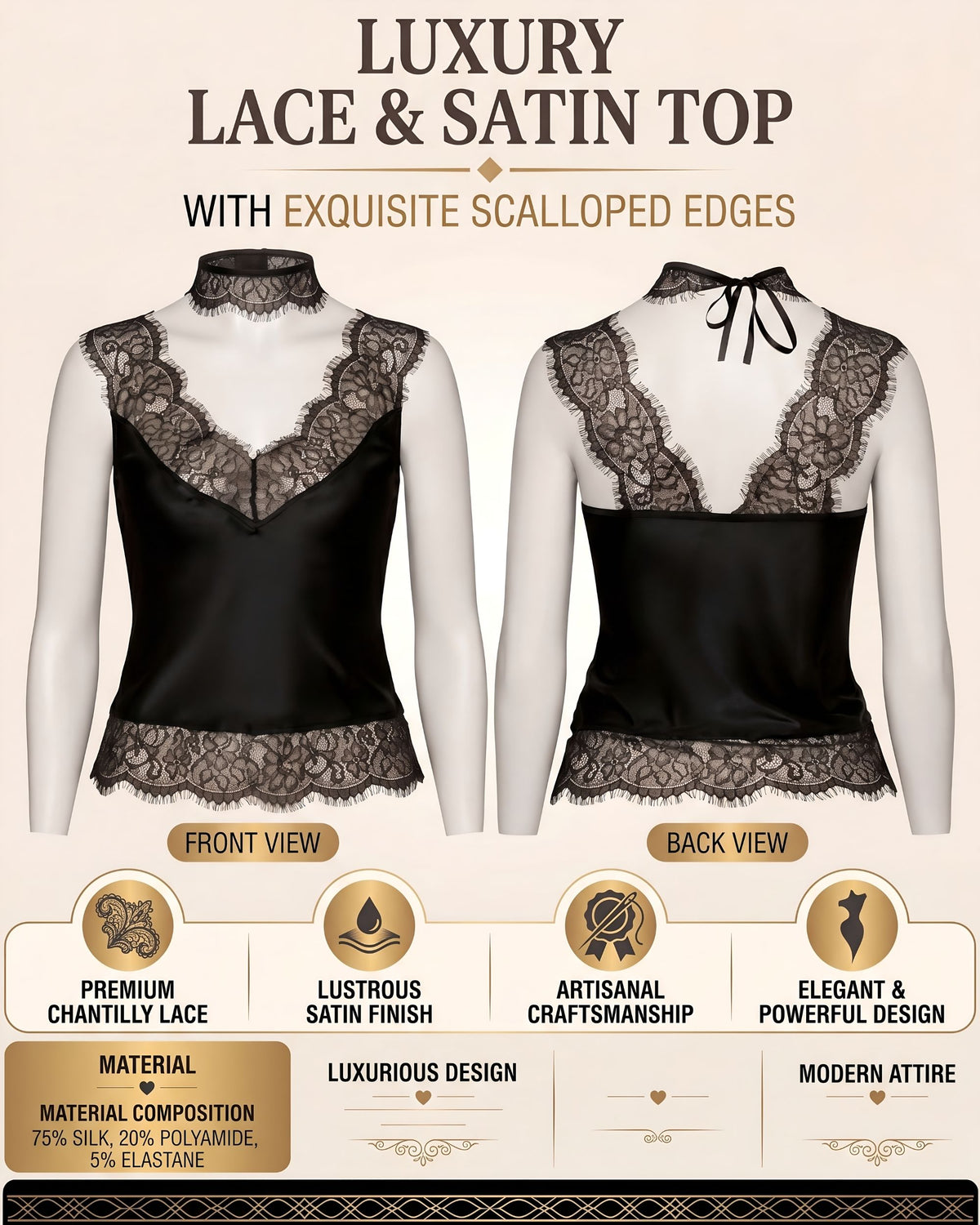Linsori Noir Eyelash Lace Shirt Piece -  Product detail view