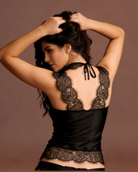 Linsori Noir Eyelash Lace Shirt Piece -  back view