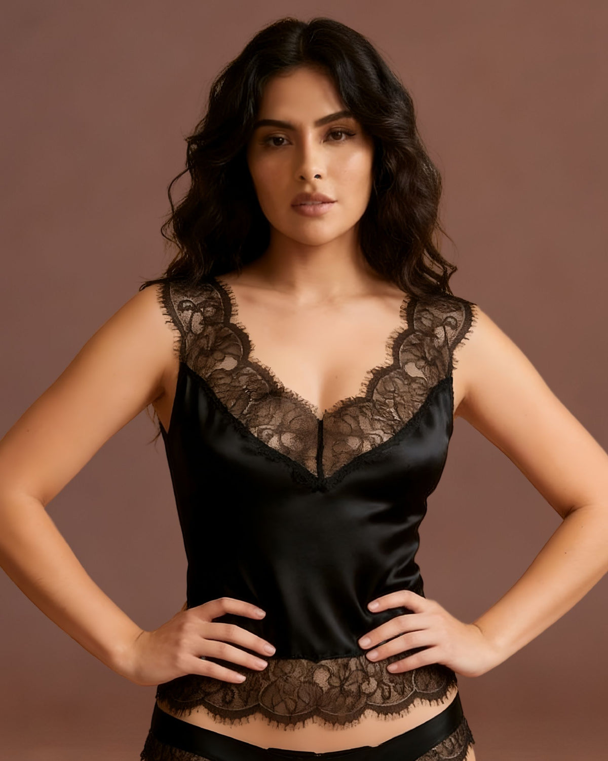 Linsori Noir Eyelash Lace Shirt Piece - Front view 