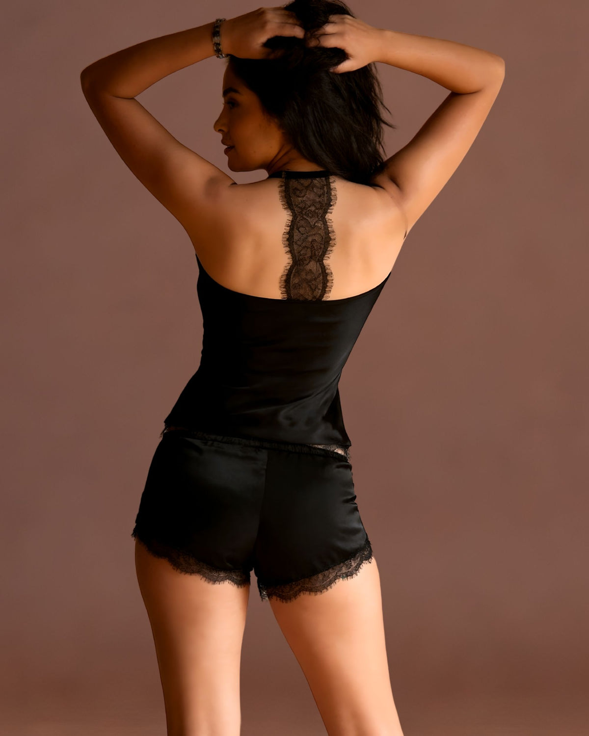 Linsori Obsidian Eyelash Lace Shorts -  back view