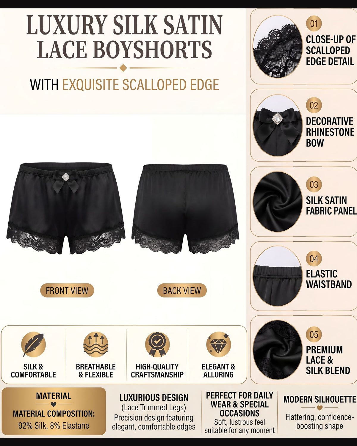 Linsori Obsidian Eyelash Lace Shorts -  Product detail view
