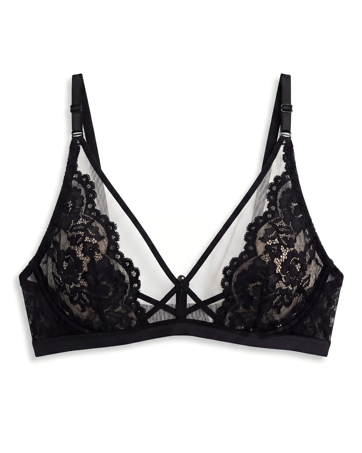 Linsori Noir Floral Jewel Bralette Plus Size - White background view