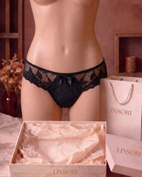 Linsori Midnight Floral Embroidered Brief - Mannequin View