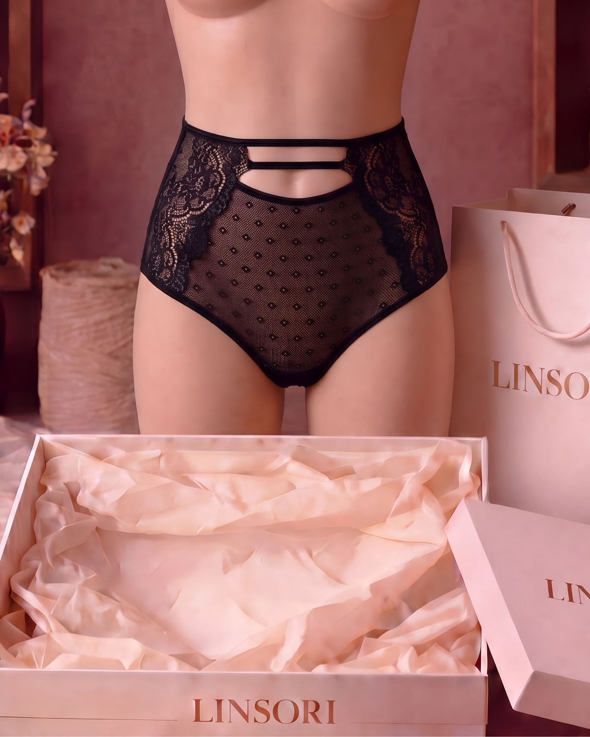 Linsori Midnight Lace Boxer Brief - Mannequin View